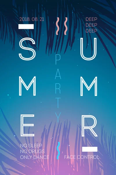 Zomer Evenement Poster Flyer Uitnodiging Kaart Met Palmblad Zonsondergang Decoratie — Stockvector