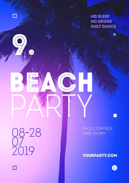 Summer Beach Party Affischdesign Mall Affisch För Palm Träd Vektor — Stock vektor