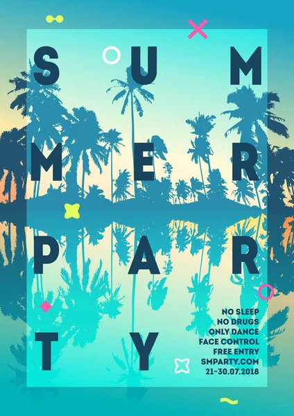 Póster Para Fondo Fiesta Verano Playa Diseño Volante Plantilla Palmera — Archivo Imágenes Vectoriales