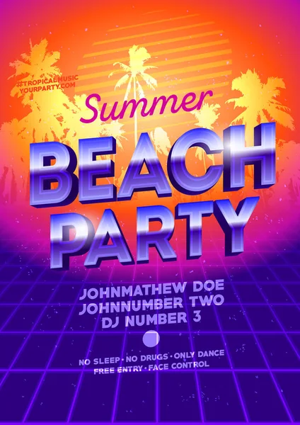 80S Prachtige Poster Voor Zomerstrandfeest Nachtclub Poster Sjabloon Template Voor — Stockvector