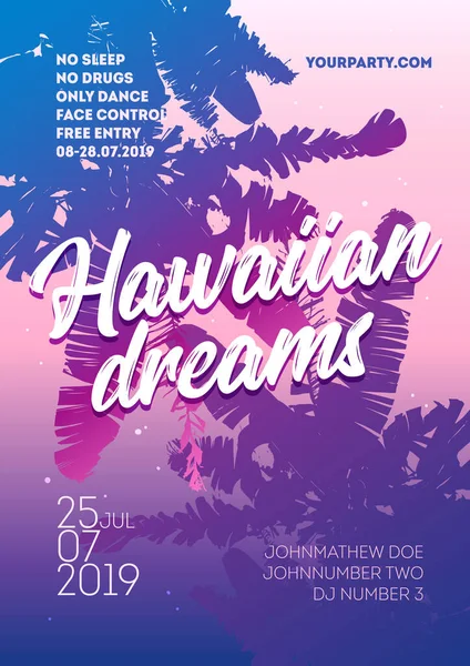 Hawaïaanse Dromen Poster Sjabloon Zomer Strand Partij Achtergrond — Stockvector