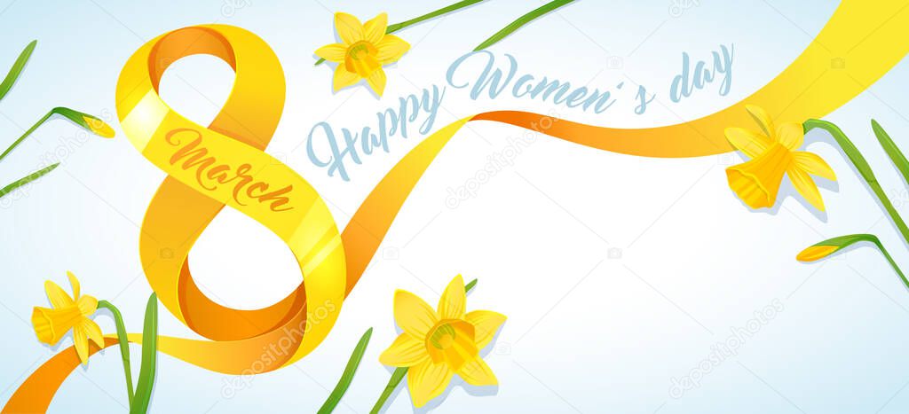 Background template for International Women's Day. Horizontal Greeting card template. Vector illustration