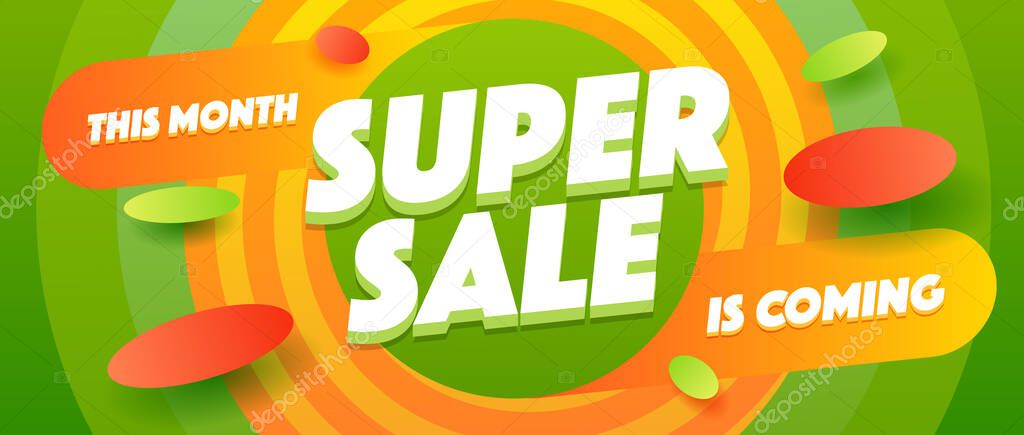 Minimal geometric super sale background. Dynamic banner shapes composition design.Summer sale promotion special discount vector offer