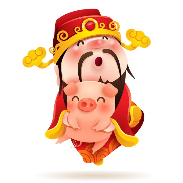 中国的财富和小猪的上帝 农历新年 猪的年 中国生肖 中国历法上的2019年象征 — 图库矢量图片
