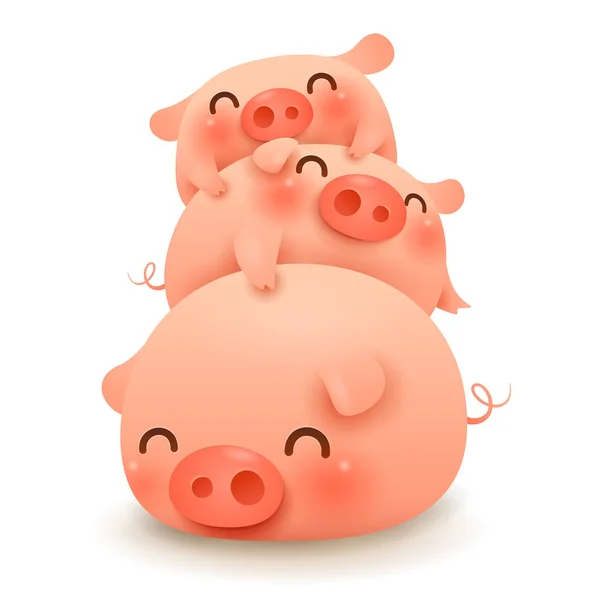 Pig Pile Three Little Pigs Chinese New Year Year Pig — Stock Vector