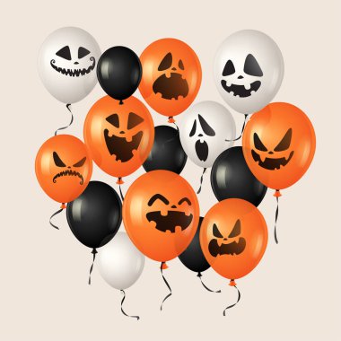 Cadılar Bayramı balonlar. Kabak Jack O Lantern yüz ifadesi.