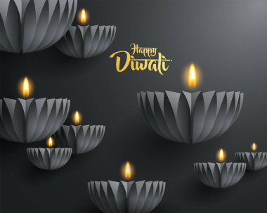 Mutlu bayramlar. Hint Diya petrol lamba tasarımı olan kağıt grafik. Işıkların Hint Festivali.