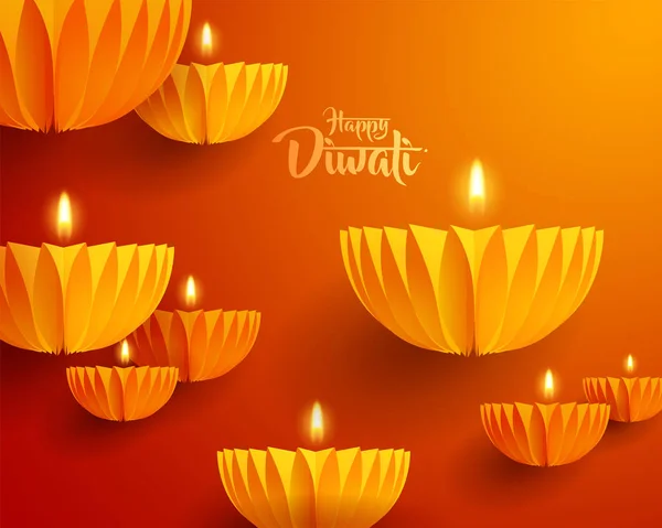 Lyckliga Diwali Papper Grafiska Indiska Diya Olja Lampa Design Den — Stock vektor