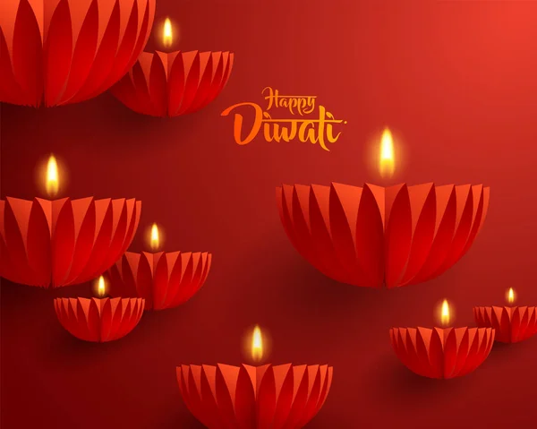 Glücklich Diwali Papiergrafik Des Indischen Diya Öllampen Designs Das Indische — Stockvektor