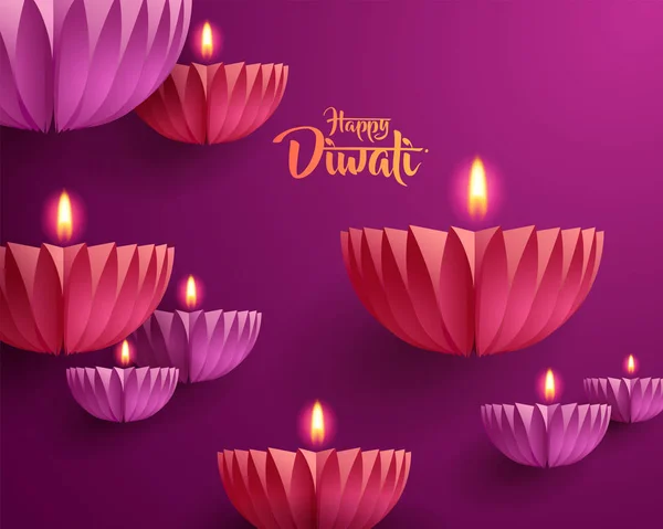 Ευτυχισμένο Diwali Γραφικό Χαρτί Του Ινδικού Diya Σχεδιασμό Λάμπα Πετρελαίου — Διανυσματικό Αρχείο