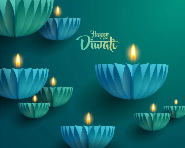 Счастливого Дивали Бумажная Графика Индийской Diya Дизайн Масляной Лампы Индийский — стоковый вектор