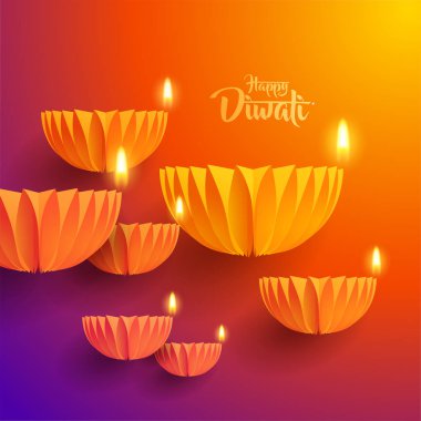 Mutlu bayramlar. Hint Diya petrol lamba tasarımı olan kağıt grafik. Işıkların Hint Festivali.