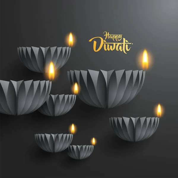 Gelukkige Diwali Papier Afbeelding Van Indische Diya Olie Design Lamp — Stockvector