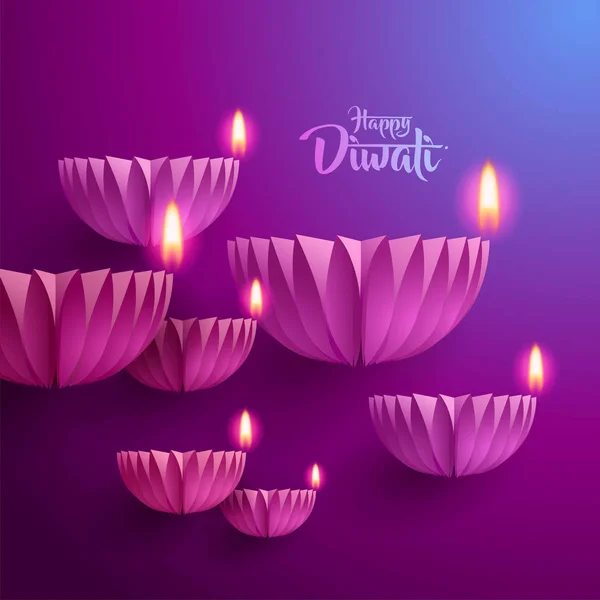 Lyckliga Diwali Papper Grafiska Indiska Diya Olja Lampa Design Den — Stock vektor