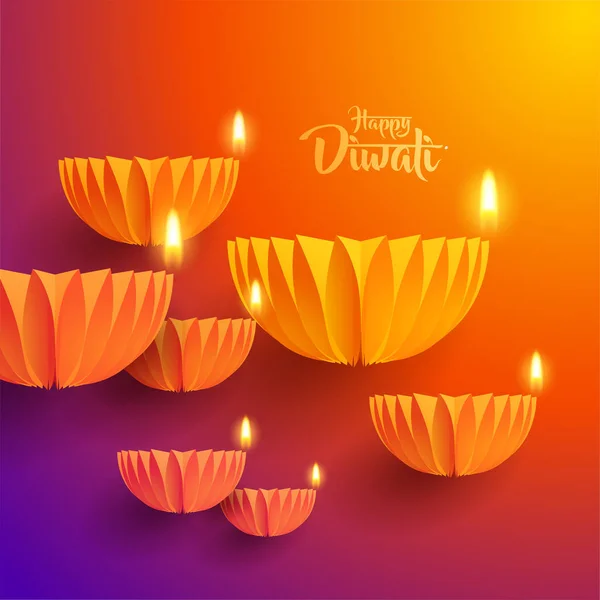 Feliz Diwali Gráfico Papel Diseño Lámpara Aceite Diya India Festival — Vector de stock