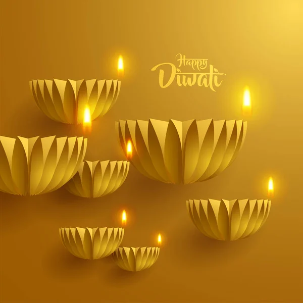 Feliz Diwali Gráfico Papel Diseño Lámpara Aceite Diya India Festival — Vector de stock