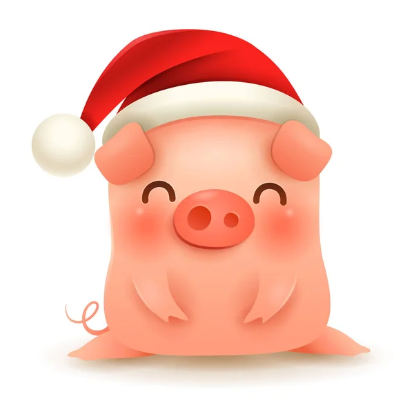 Cerdo Pequeño Con Gorra Roja Santa Navidad Feliz Año Nuevo — Archivo Imágenes Vectoriales