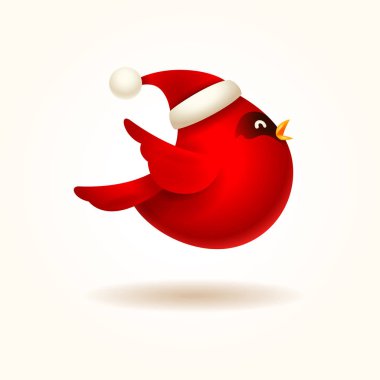 Noel şirin küçük kırmızı Kardinal kuşu Santas kapaklı.