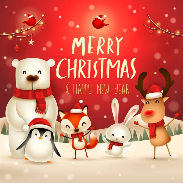 Різдвом Новим Роком Різдво Милі Тварини Характер Щасливого Різдва Супутники — стоковий вектор