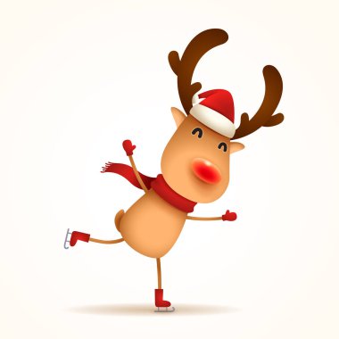 Kırmızı burunlu Ren geyiği patenler. İzole.