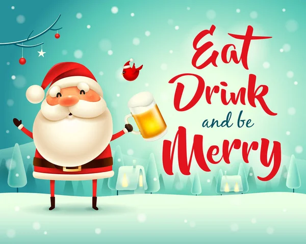 Wesołych Świąt Bożego Narodzenia Święty Mikołaj Piwem Boże Narodzenie Śniegu — Wektor stockowy
