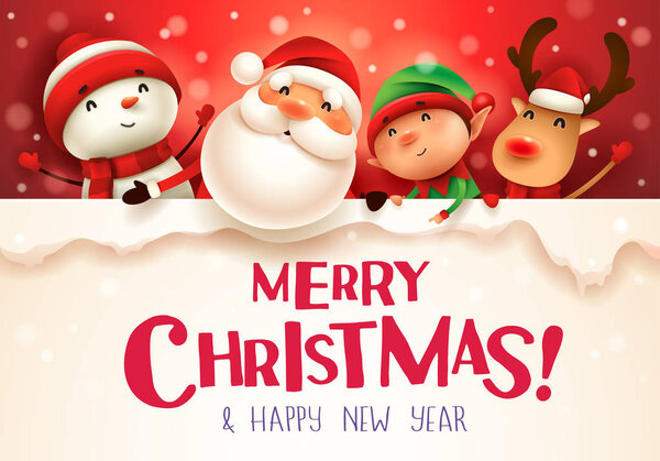 Feliz Navidad Felices Compañeros Navidad Con Letrero Grande Escena Nieve — Vector de stock