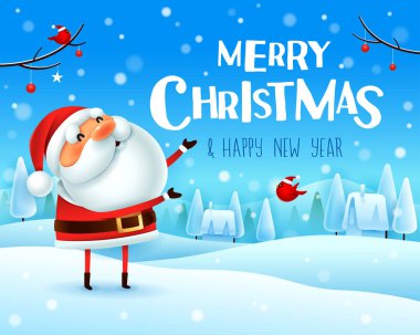Mutlu Noeller! Noel Baba Noel kar sahne kış manzara modunda selamlıyor.