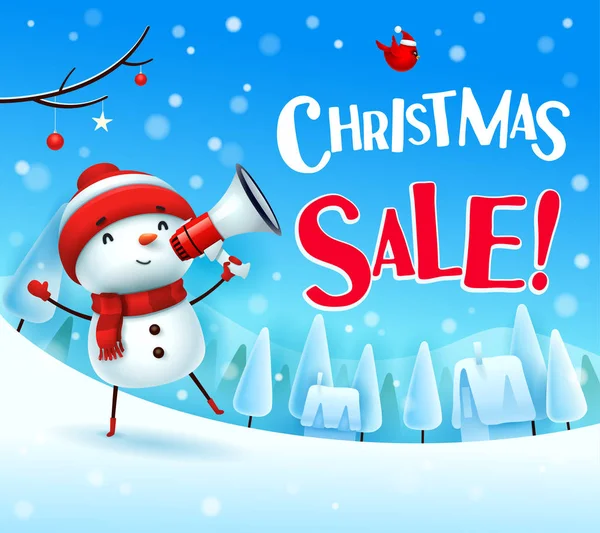 Χριστούγεννα Πώληση Χαρούμενος Χιονάνθρωπος Τηλεβόα Στο Χριστουγεννιάτικο Χιόνι Σκηνή Χειμερινό — Διανυσματικό Αρχείο