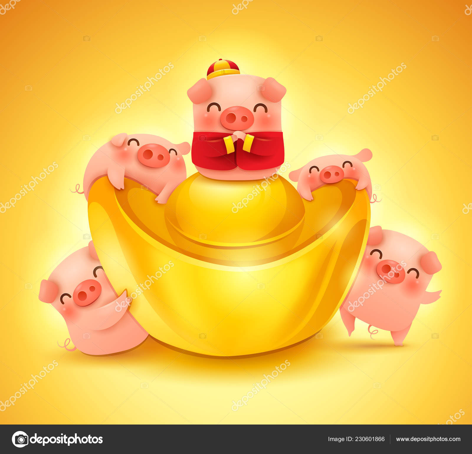 Five Little Pigs Chinese Gold Ingot Greetings Golden Pig Poster Stock  Vector Image by ©ori-artiste #230601866