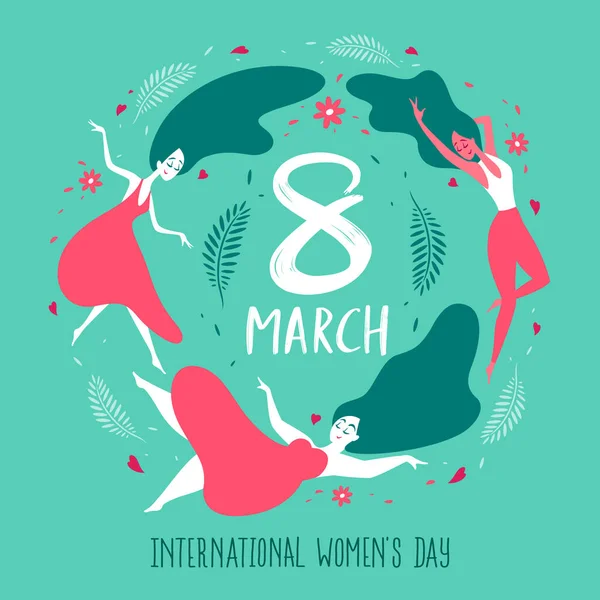 Día Internacional Mujer Mujeres Levitando Aire — Vector de stock