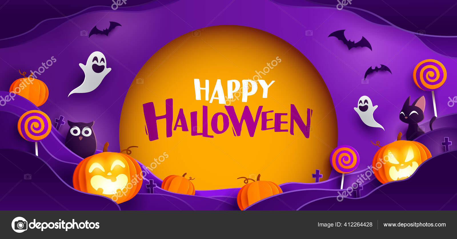 Paper Graphic Happy Halloween Fun Party Celebration Background Design  Halloween Stock Vector Image by ©ori-artiste #412264428