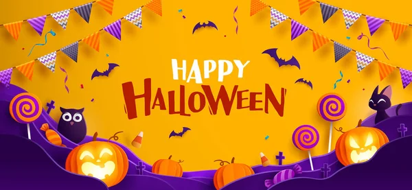 Paper Graphic Happy Halloween Divertido Diseño Fondo Celebración Fiesta Elementos — Archivo Imágenes Vectoriales