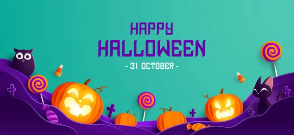 Paper Graphic Happy Halloween Divertido Diseño Fondo Celebración Fiesta Elementos — Vector de stock