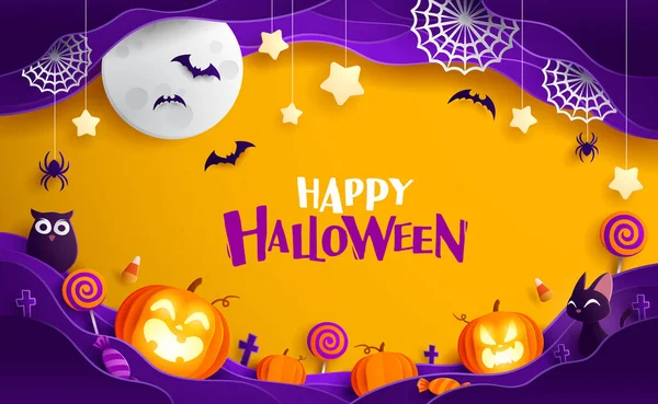 Paper Graphic Happy Halloween Divertido Diseño Fondo Celebración Fiesta Elementos — Archivo Imágenes Vectoriales