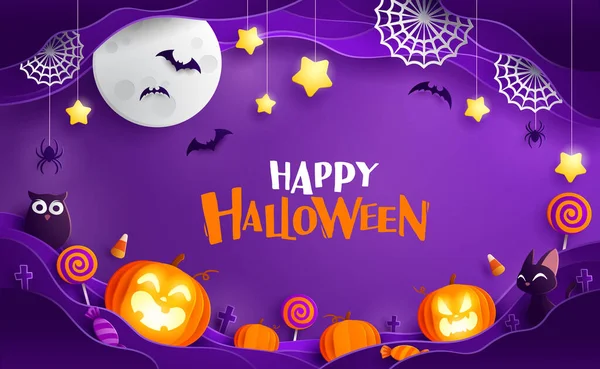 Grafika Papieru Happy Halloween Zabawa Party Projekt Tła Elementy Halloween — Wektor stockowy