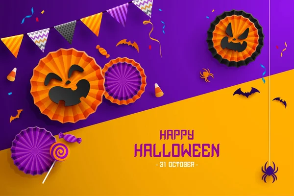 Paper Graphic Happy Halloween Divertido Diseño Fondo Celebración Fiesta Elementos — Vector de stock