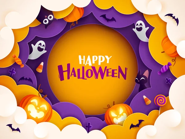 Gráfico Papel Feliz Halloween Festa Divertida Celebração Projeto Fundo Elementos — Vetor de Stock
