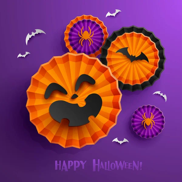 Grafika Papierowa Projektu Dekoracji Halloween Wentylator Papierowy Jack Lantern — Wektor stockowy