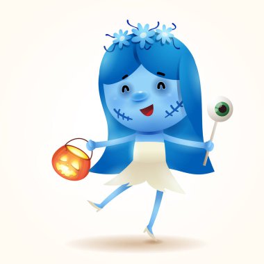 Cadılar Bayramı küçük ölü gelin. Cadılar Bayramı kostümlü kız çocuğu. İzole edilmiş.