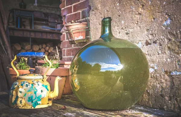 Pots Vases Sur Une Table France Rurale — Photo