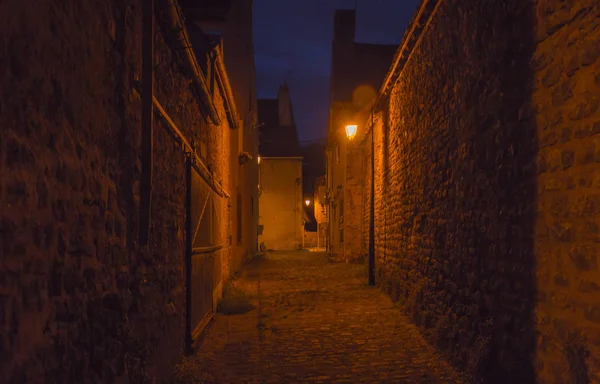 Castle Street Night Lit Lamps Rocamadour France — Stock Photo, Image