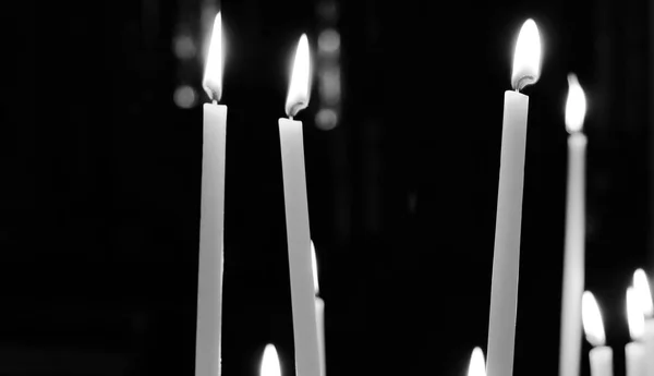 Black White Picture Candles Church Valkenburg Netherlands — Stock Photo, Image