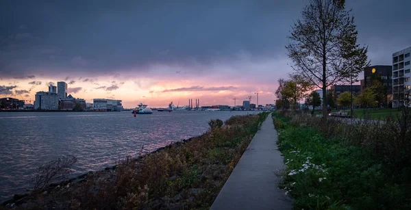 Coucher Soleil Coloré Sur Front Mer Amsterdam Dans Les Pays — Photo