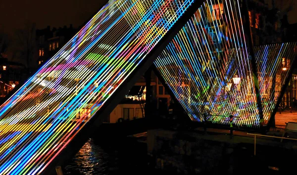 Installazione Della Luce Nel Quartiere Luci Rosse Amsterdam Durante Festival — Foto Stock