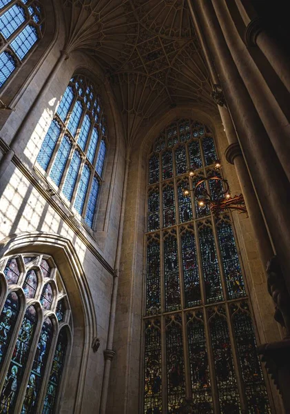 Målat Glasfönster Kyrka Staden Bath England — Stockfoto