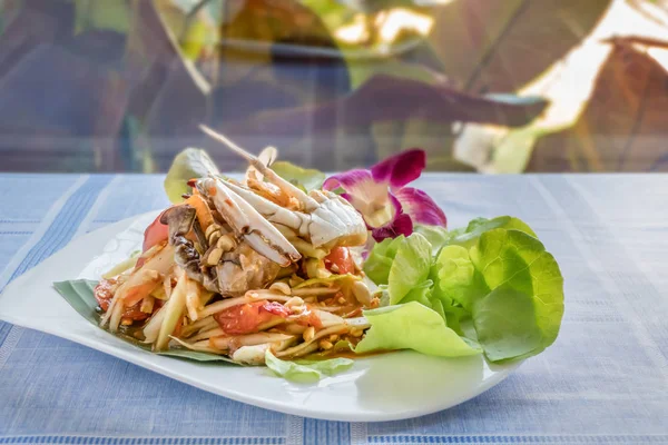 Traditional Thai Cuisine Spicy Green Papaya Salad Crab — Stock Photo, Image