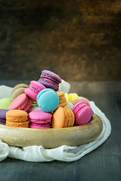 Colorful Macarons Plate Wooden Table — Stock Photo, Image
