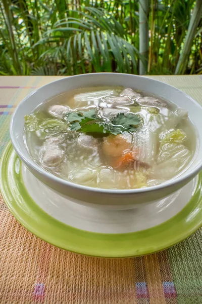 Asiatisk Buljong Med Grönsaker Och Köttbullar — Stockfoto