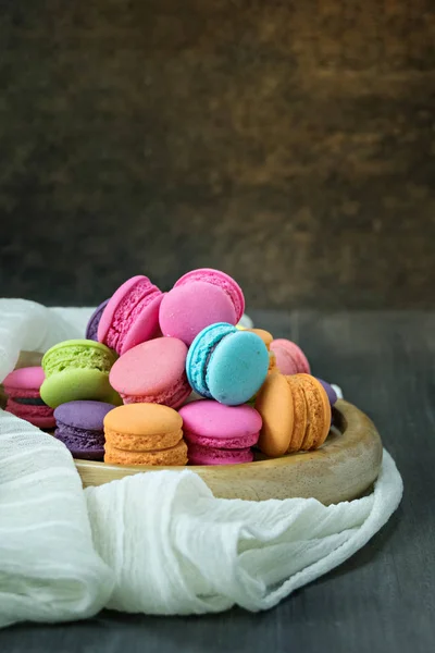 Colorful Macarons Plate Wooden Table — Stock Photo, Image