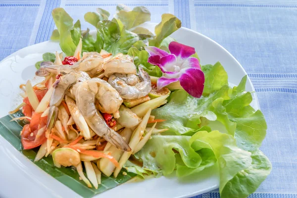 Traditional Thai Cuisine Spicy Green Papaya Salad Shrimp — Stock Photo, Image